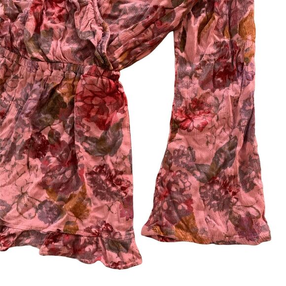 Mossimo Floral Ruffle Romper Boho Wrap Shorts Lace-Up Women's XS Bell Sleeve - Picture 7 of 12